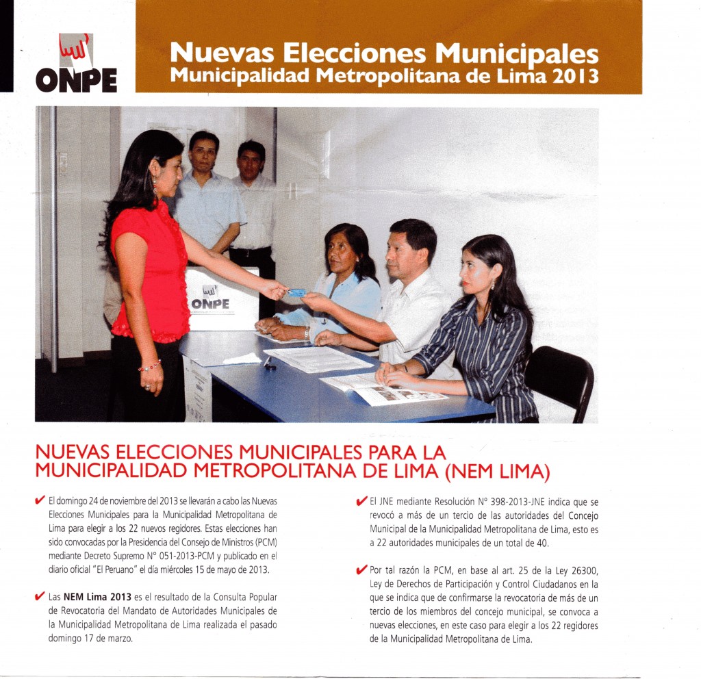 Nuevas Elecciones Municipales para la Municipalidad Metropolitana de Lima