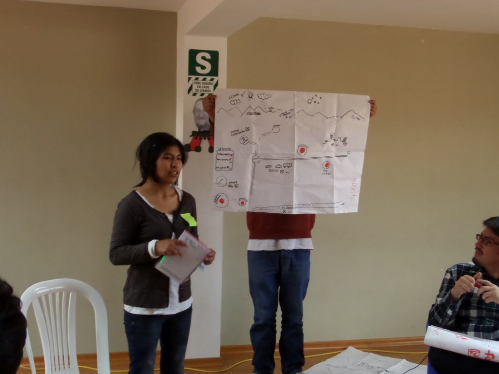 Participantes del evento exponiendo su trabajo de cartografía social.