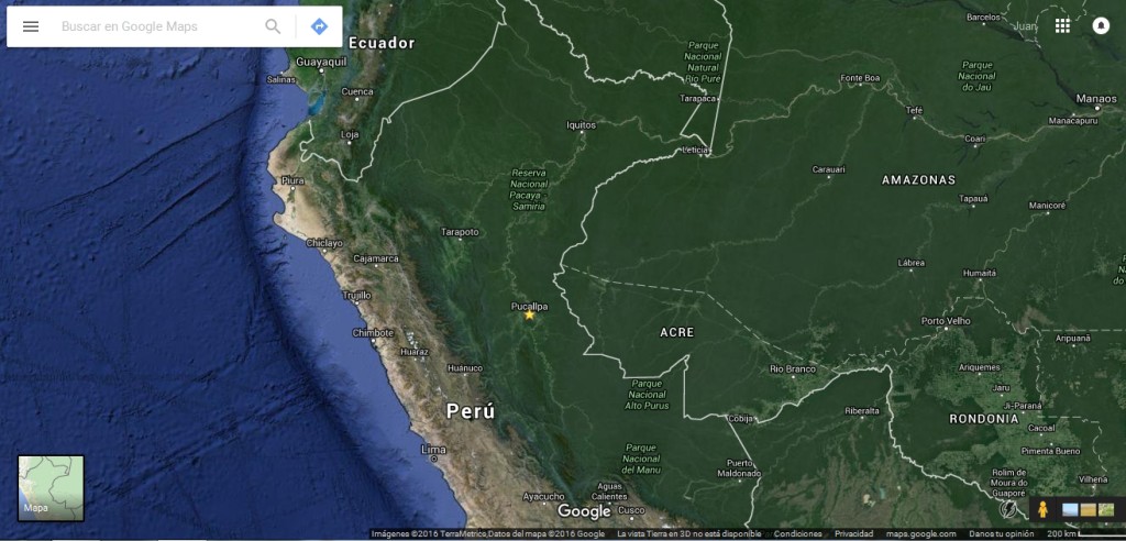 Pucallpa en el mapa del Perú.